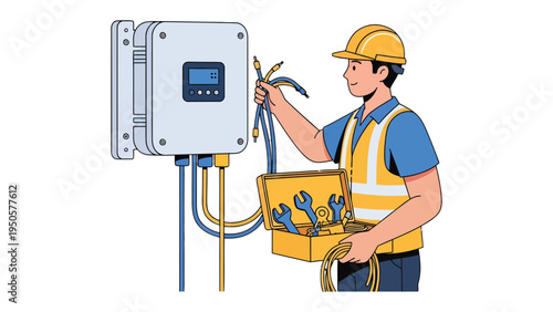 Electrical Professional at Work: An skilled electrician carefully inspects and tends to electrical components, embodying precision, technical skill, and dependability.