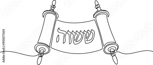 One continuous single drawing line art flat doodle scroll, torah, hebrew, religion, judaism, religious, parchment. one line Icon drawing