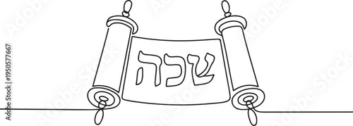 One continuous single drawing line art flat doodle scroll, torah, hebrew, religion, judaism, religious, parchment. one line Icon drawing