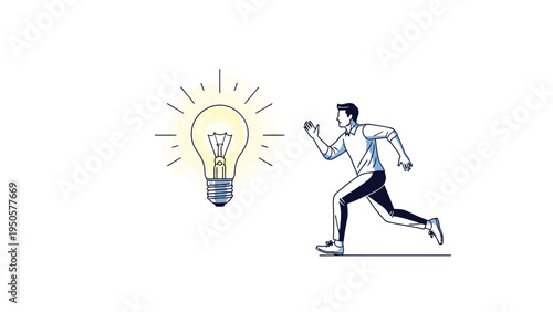 Man Running Towards Lightbulb.