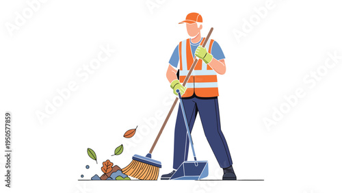A Street Cleaner at Work: An illustration depicting a dedicated street cleaner diligently sweeping the street, showcasing community service and cleanliness