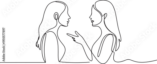 continuous single drawn one line two girlfriends talking hand-drawn picture silhouette. Line art. one line Icon drawing
