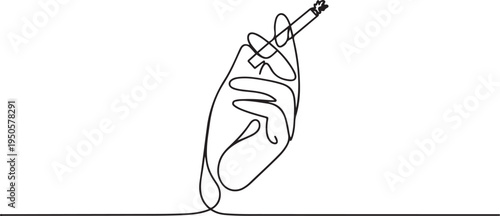 continuous single drawn one line hand with a cigarette hand-drawn picture silhouette. line art doodle. one line Icon drawing