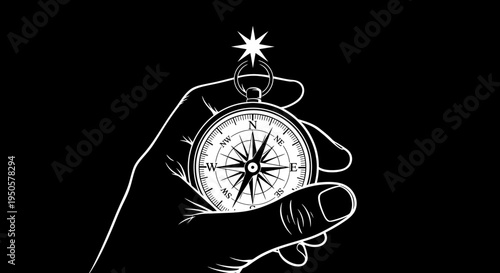 Hand Holding Vintage Navigation Compass.