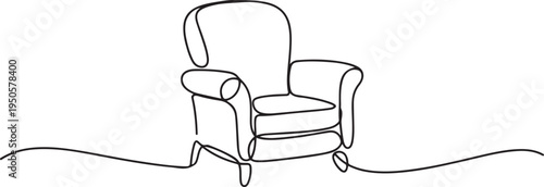 continuous single drawn one line armchair furniture hand-drawn picture silhouette. Line art. doodle. one line Icon drawing