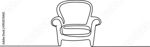 continuous single drawn one line armchair furniture hand-drawn picture silhouette. Line art. doodle. one line Icon drawing