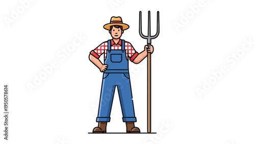 Farmer with Pitchfork Standing.