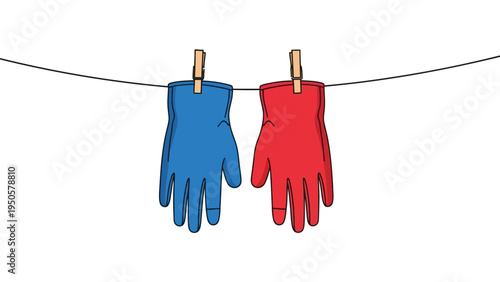 Gloves Hanging on Line.