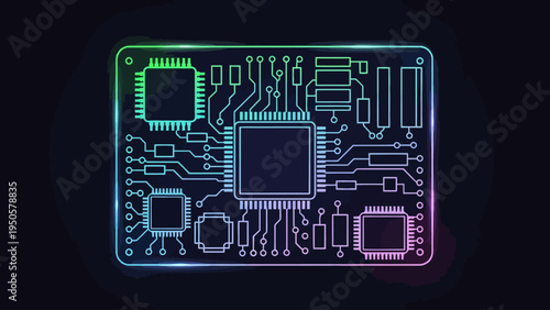 Glowing Microchip Circuit Board.