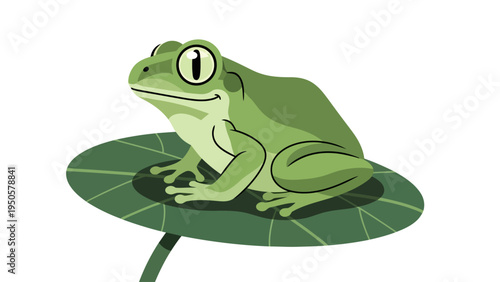 Green Frog on Leaf.