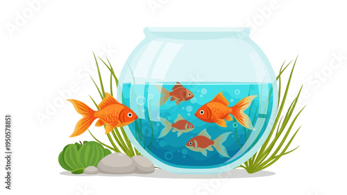 Goldfish Swimming in Bowl.