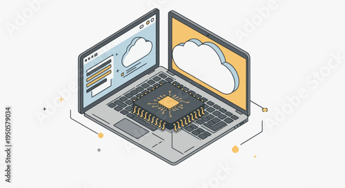 Laptop Cloud Computing Concept.