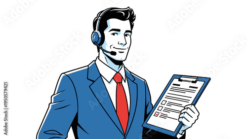 Man in Suit Holding Clipboard.