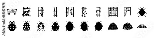 Beetle and Insect Silhouette Icon Set - Black silhouette icon collection featuring various beetles, bugs, and insect shapes for biology, pest control, and nature themed designs.