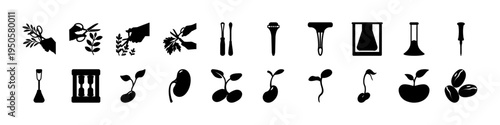 Black Kitchen Utensil Icons Set Collection - Collection of black silhouette kitchen utensil icons including spoons, whisk, spatula, pots and cooking tools isolated on white background.