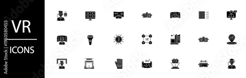 Collection of diverse virtual reality and augmented reality technology concept icons