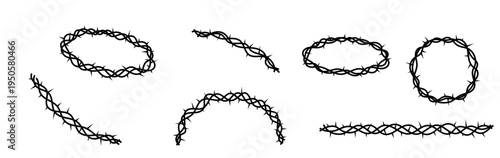 Various black crown of thorns silhouette designs isolated on white