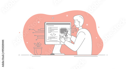 Man Working on Computer.