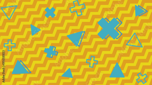 Abstract geometric shapes background with zigzag pattern colorful retro design