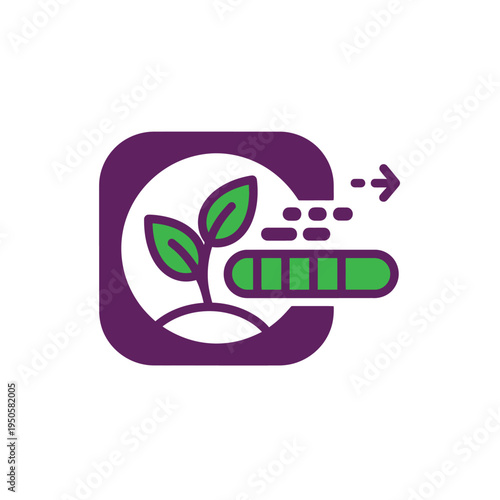 Green technology concept with a growing plant and charging battery progress bar