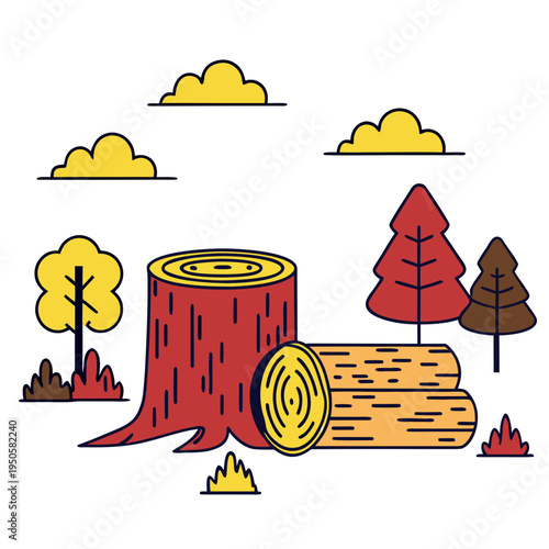 Tree Stumps and Wooden Logs Vector Illustration