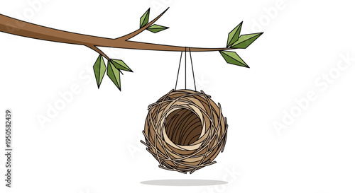 Birds Nest Hanging Branch.