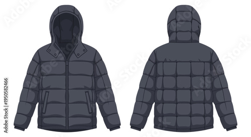 Black Puffer Jacket Front Back.