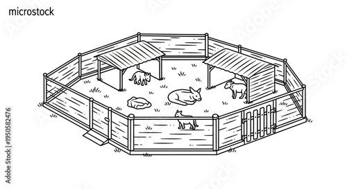 Farm Animal Pen Illustration.