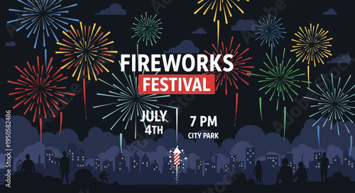 Fireworks Festival Celebration in City Park on July 4th Evening