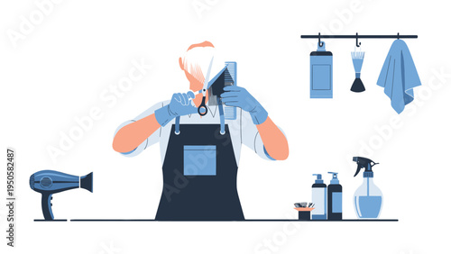 Hair Stylist at Work: A stylist meticulously trims hair in a professional salon setting, showcasing the artistry and skill of hairstyling.