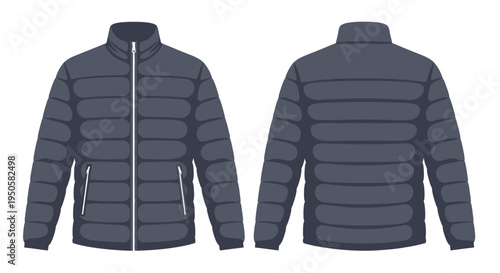 Gray Puffer Jacket Front Back.