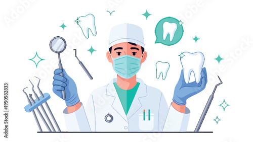Dental Practitioner and Oral Health: A dedicated dental practitioner stands ready to provide comprehensive care. surrounded by tools of the trade and symbols of a healthy smile.