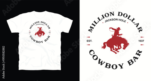 Million dollar cowboy establishment graphic with bucking bronco and rodeo rider
