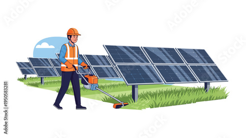 Solar Panel Maintenance: An individual diligently works to maintain solar panels, demonstrating a commitment to clean energy and environmental sustainability.