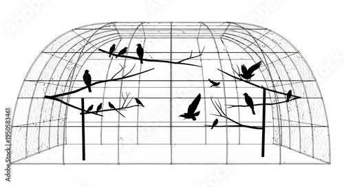 Birds in Wire Cage.