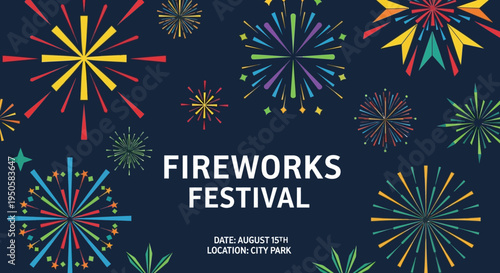 Colorful Fireworks Festival Celebration Event Poster with Dark Blue Background