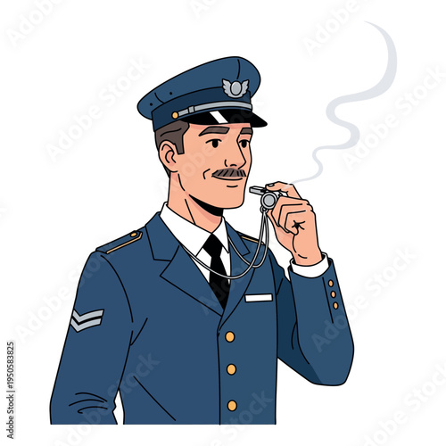 Uniformed Man Smoking Cigarette Illustration.