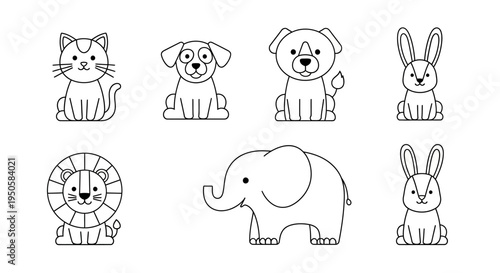 Cartoon Animals Line Art.