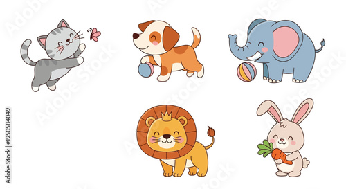 Cartoon Animals Playing Together.