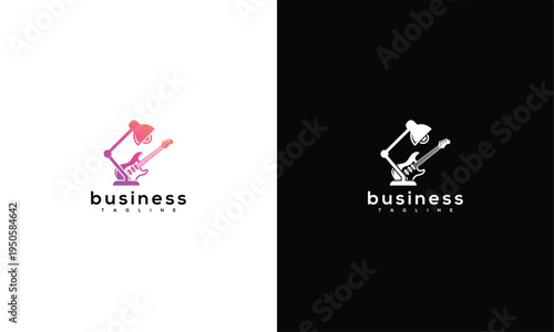 Creative Guitar Lamp Logo Design for Music Education Studio and Learning Business.