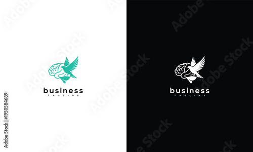 Creative Brain Dove Logo for Mental Health Freedom of Thought Psychology Innovation.