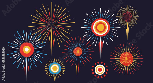 Colorful Fireworks Explosions on Dark Night Sky Background, Celebration and Festive Atmosphere