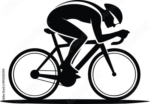 Cyclist riding bicycle in racing position with helmet on road bike  sports action
