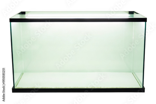 Empty glass aquarium tank with led light on white isolated on a transparent background