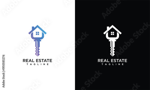 Real Estate House Key Logo Design - Modern Property Agency Home Security Symbol.