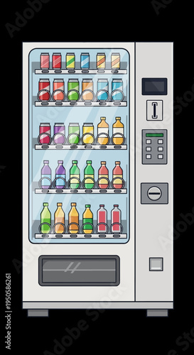 Pixel Art Vending Machine Filled with Colorful Drinks on Black Background