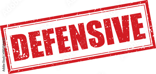 Red Defensive Rubber Stamp Word Text Written in Grunge Vector in Grunge Border, Vintage, Transparent Background, Svg, Png