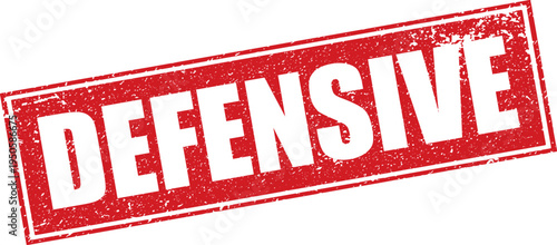 Red Defensive Rubber Stamp Word Text Written in Reverse Grunge Vector in Grunge Border, Vintage, Transparent Background, Svg, Png