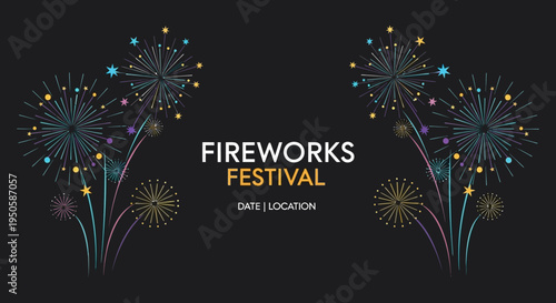 Festive Fireworks Festival Celebration with Colorful Explosions on Black Background