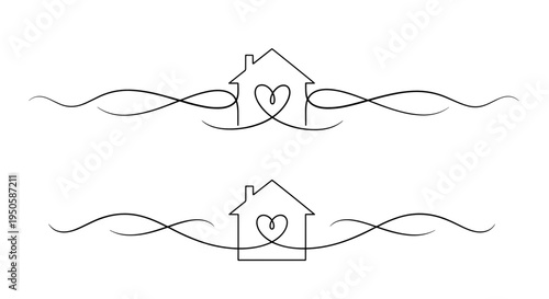 Decorative house illustration with heart and elegant swirls for design